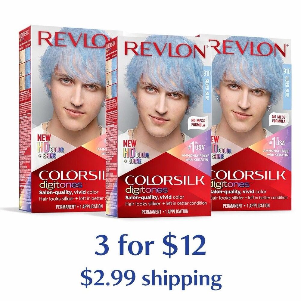 3x Revlon ColorSilk Digitones 91D Silver Blue Hair Dye 3 Pack Vivid Hair Color